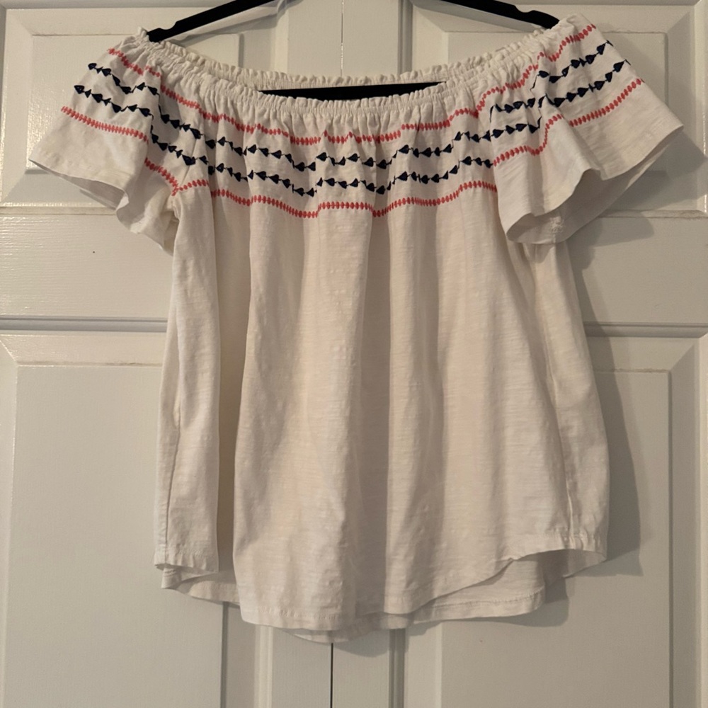 White Off-Shoulder Top with Embroidered Details